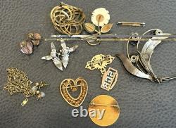 Vtg Gold Fill & Rhinestone Brooch Necklace Screw Back Pierced Earrings 61 Grams