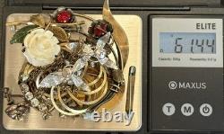 Vtg Gold Fill & Rhinestone Brooch Necklace Screw Back Pierced Earrings 61 Grams