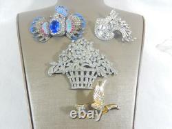 Vtg High End Rare 4 Brooch Pins, Jelly Belly, 3 Signed As Is Missing Stones