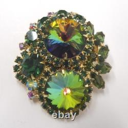 Vtg JULIANA D&E WATERMELON TOURMALINE GREEN RIVOLI Brooch
