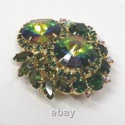 Vtg JULIANA D&E WATERMELON TOURMALINE GREEN RIVOLI Brooch