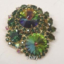 Vtg JULIANA D&E WATERMELON TOURMALINE GREEN RIVOLI Brooch