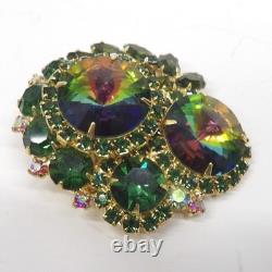 Vtg JULIANA D&E WATERMELON TOURMALINE GREEN RIVOLI Brooch