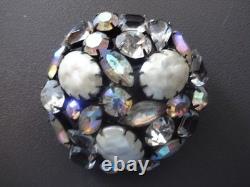 Vtg Juliana Baroque Pearls AB & Clear Rhinestone Large Japanned Brooch Pin