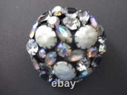 Vtg Juliana Baroque Pearls AB & Clear Rhinestone Large Japanned Brooch Pin