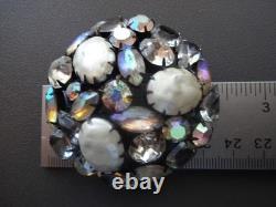 Vtg Juliana Baroque Pearls AB & Clear Rhinestone Large Japanned Brooch Pin