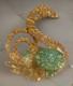 Vtg Juliana D&E Citrine Green Speckled Glass Rhinestone Swan Figural Brooch