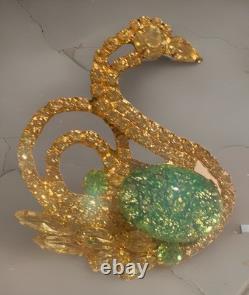 Vtg Juliana D&E Citrine Green Speckled Glass Rhinestone Swan Figural Brooch