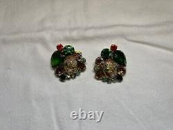 Vtg Juliana D&E Easter egg glass rhinestone gold tone pin brooch And Earrings