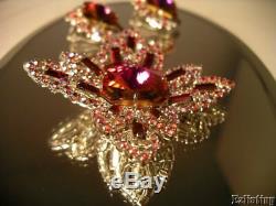 Vtg Juliana D&E Fuschia Pink Ruby Red AB Rhinestone Brooch Earring Set