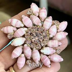 Vtg Juliana D&E Rhinestone Clamper Bracelet Brooch Set Striped Peppermint Pink