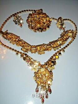 Vtg Juliana D&e Red Rhinestone Necklace Bracelet Earring Brooch Set Grand Parure