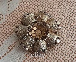 Vtg Juliana DeLizza & Elster D&E SCALLOPED BROOCH RHINESTONE Large Ruffle Pin