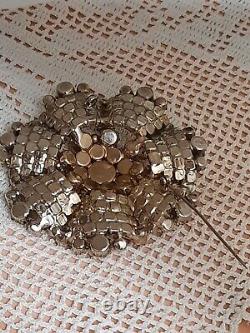 Vtg Juliana DeLizza & Elster D&E SCALLOPED BROOCH RHINESTONE Large Ruffle Pin