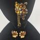 Vtg Juliana Delizza Elster Dangle Rootbeer Brooch Earring set 60s 70s Rhinstones