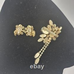 Vtg Juliana Delizza Elster Dangle Rootbeer Brooch Earring set 60s 70s Rhinstones