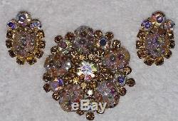 Vtg Juliana German Pressed Glass Rhinestone Parure Bracelet, Brooch & Earrings
