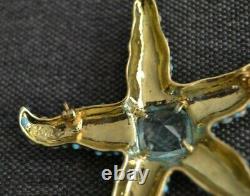 Vtg KJL Large Rhinestone StarFish Brooch Pin Gold Tone Glass Cabochons SIGNED