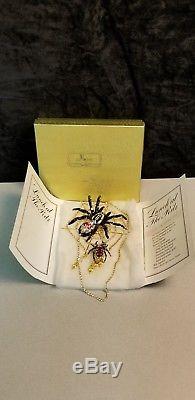 Vtg LUNCH AT THE RITZ Said the Spider Pin Rhinestones HUGE Dangle Pin Brooch