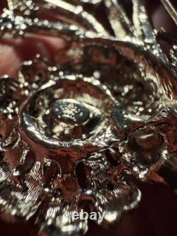 Vtg Landau Orange Clear Rhinestone Floral Brooch Pin Silver Tone NWT $169