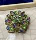 Vtg Layered Unsigned Julianna Flower Molded Strips Uranium Glass Brooch 2 1/4
