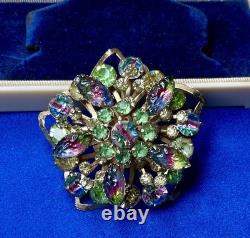 Vtg Layered Unsigned Julianna Flower Molded Strips Uranium Glass Brooch 2 1/4