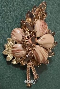 Vtg Magnificent Juliana D&e Brooch Copper Fluss Glass & Cognac Rhinestones