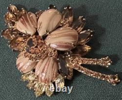 Vtg Magnificent Juliana D&e Brooch Copper Fluss Glass & Cognac Rhinestones