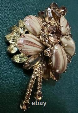 Vtg Magnificent Juliana D&e Brooch Copper Fluss Glass & Cognac Rhinestones