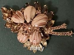 Vtg Magnificent Juliana D&e Brooch Copper Fluss Glass & Cognac Rhinestones