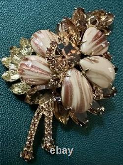 Vtg Magnificent Juliana D&e Brooch Copper Fluss Glass & Cognac Rhinestones