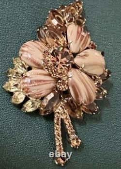 Vtg Magnificent Juliana D&e Brooch Copper Fluss Glass & Cognac Rhinestones