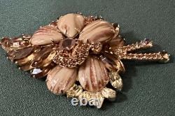 Vtg Magnificent Juliana D&e Brooch Copper Fluss Glass & Cognac Rhinestones
