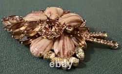 Vtg Magnificent Juliana D&e Brooch Copper Fluss Glass & Cognac Rhinestones