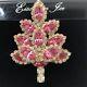 Vtg NEW EISENBERG ICE Pink Rhinestone Christmas Tree PIN Brooch Breast Cancer 2
