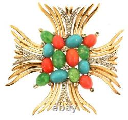 Vtg Philippe TRIFARI Jewels of India Rhinestone Maltese Cross Figural Pin Brooch