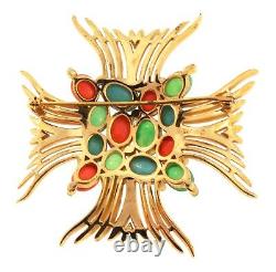Vtg Philippe TRIFARI Jewels of India Rhinestone Maltese Cross Figural Pin Brooch
