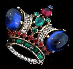 Vtg Philippe TRIFARI Sterling Rhinestone Cabochon Crown Figural Brooch Pin LARGE