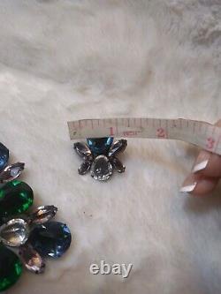 Vtg RARE Schreiner New York Rhinestone Pin Brooch Earrings Set Stunning Massive