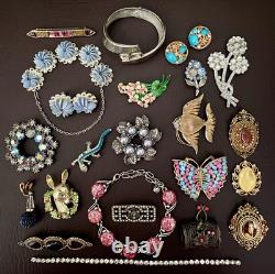 Vtg REPAIR RESTORE Rhinestone Some Signed Brooch Necklace Bracelet Lot