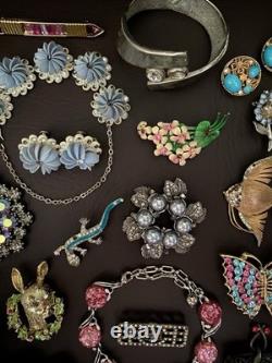Vtg REPAIR RESTORE Rhinestone Some Signed Brooch Necklace Bracelet Lot