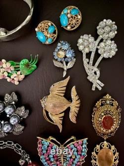 Vtg REPAIR RESTORE Rhinestone Some Signed Brooch Necklace Bracelet Lot