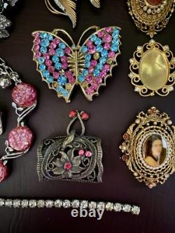 Vtg REPAIR RESTORE Rhinestone Some Signed Brooch Necklace Bracelet Lot