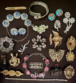 Vtg REPAIR RESTORE Rhinestone Some Signed Brooch Necklace Bracelet Lot
