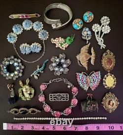 Vtg REPAIR RESTORE Rhinestone Some Signed Brooch Necklace Bracelet Lot