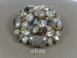 Vtg Schreiner Unsigned Gray Glass And Rhinestone Layered Dome Brooch