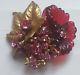 Vtg Signd MIRIAM HASKELL Molded Glass Flower and Brass Leaf with Rhinestone Brooch