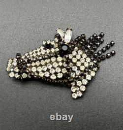 Vtg Signed BAUER Articulated Horse Head Brooch Moving Mane Bridle Rhinestone Pin