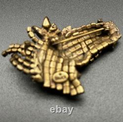 Vtg Signed BAUER Articulated Horse Head Brooch Moving Mane Bridle Rhinestone Pin