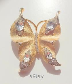 Vtg Signed Crown Trifari Clear Rhinestone Butterfly Pin Brooch